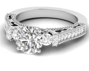 2Ct Lab Grown Diamond Engagement Ring In 14K Solid White Gold | Round Shape Lab Grown Diamond Wedding Ring | Anniversary Gifts For Wife