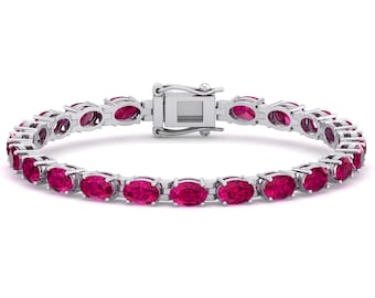 Gorgeous Oval Cut Ruby Tennis Bracelet In 925 Sterling Silver,Ruby Women's Bracelet,Handmade Ruby Bracelet,Perfect Anniversary Gift For Wife