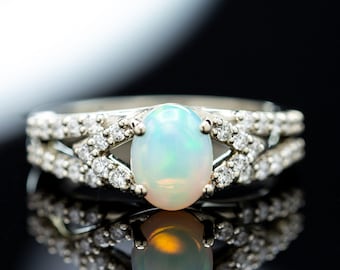 Gorgeous Natural Oval Cut Opal Engagement Ring In 14K Solid White Gold,Unique Opal & Diamond Women's Ring,Perfect Anniversary Gift For Wife