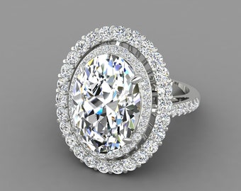5.8Ct Oval Cut Lab Grown Diamond Engagement Ring In 14K Solid White Gold,Gorgeous Lab Grown Diamond Double Halo Ring,Valentine Gifts For Her