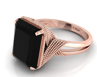 Vintage Black Onyx Ring 14K Solid Rose Gold Black Onyx Engagement Ring Black Onyx Solitaire Ring Anniversary Wedding Ring Christmas Gift