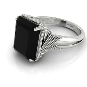 Vintage Natural Black Onyx Engagement Ring In 14K Solid White Gold | Unique Black Onyx Women's Ring | Black Onyx Anniversary Ring
