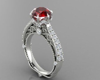 Natural Red Garnet Engagement Ring In 925 Sterling Silver | Vintage Garnet Ring | Garnet Wedding Ring | Promise Ring | Unique Garnet Ring
