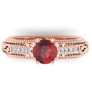 Vintage Red Garnet Engagement Ring In 14K Rose Gold | Red Garnet & Diamond Wedding Rings | Anniversary Garnet Ring | Promise Ring