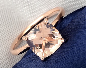 3.5Ct Natural Cushion Shape Morganite Engagement Ring In 14K Solid Rose Gold | Morganite Wedding Ring | Morganite Anniversary Ring