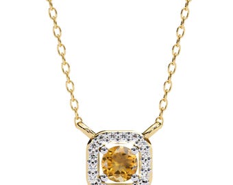 Natural Round Shape Citrine Pendant | Citrine Anniversary Pendant | 925 Sterling Silver Citrine Pendant | Citrine Necklace | Gift For Her