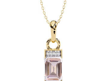 Natural Morganite Pendant | 14K Yellow Gold Morganite Pendant | Morganite & Diamond Pendant | Morganite Wedding Pendant | Morganite Necklace