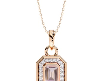 Natural Morganite Pendant | 14K Rose Gold Morganite Pendant | Morganite & Diamond Pendant | Morganite  Wedding Pendant | Morganite Necklace