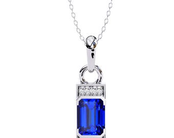 1Ct Natural Tanzanite Engagement Pendant | 14K White Gold Tanzanite Pendant | AAAA Tanzanite & Diamond Pendant | Tanzanite Necklace
