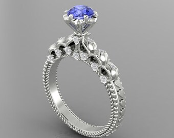 1Ct Natural Round Shape Tanzanite Engagement Ring In 14K White Gold | Tanzanite & Diamond Wedding Ring | Anniversary Ring | Minimalist Ring