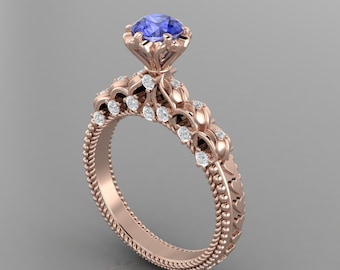 1Ct Natural Round Cut Tanzanite Engagement Ring In 14K Rose Gold,Gorgeous Tanzanite & Diamond Ring,Perfect December Birthstone Jewelry
