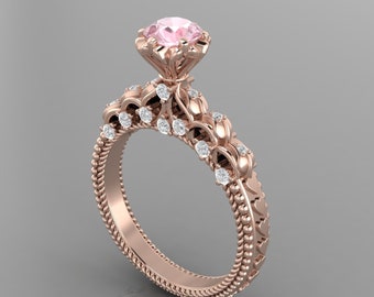 Round Shape Pink Morganite Engagement Ring In 14K Solid Rose Gold | Morganite & Diamond Wedding Ring | Anniversary Ring | Promise Ring