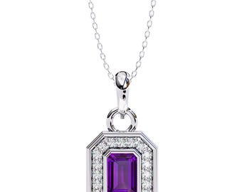 Natural Amethyst Pendant | 14K White Gold Amethyst Pendant | Amethyst & Diamond Pendant | Morganite  Wedding Pendant | Morganite Necklace