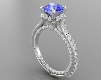 1.6Ct Natural Round Shaped Tanzanite Engagement Ring In 14K Solid White Gold,Gorgeous Tanzanite & Diamond Ring,December Birthstone Jewelry