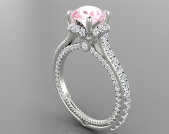 Unique Pink Morganite Engagement Ring In 14K Solid White Gold | Pink Morganite & Diamond Wedding Ring | Morganite Anniversary Rings