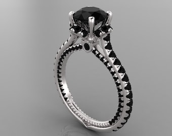 Natural Black Onyx Ring | 14K Solid White Gold Black Onyx Ring | Black Spinel Ring | Vintage Black Onyx Engagement Ring | Anniversary Gifts