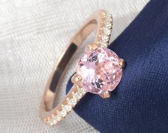Pink Morganite Engagement Ring In 14K Solid Rose Gold | Lab Grown Pink Morganite & Diamond Ring | Wedding Ring | Solitaire Morganite Ring
