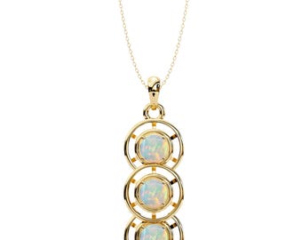Natural Round Cut Opal Pendant | 14K Yellow Gold Opal Pendant | Opal Wedding Pendant | Opal Anniversary Pendant | Birthstone Pendant