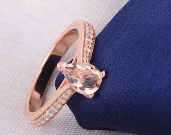 Natural Pear Shape Morganite Engagement Ring In 14K Solid Rose Gold | Morganite & Diamond Wedding Ring | Morganite Ring | Promise Ring