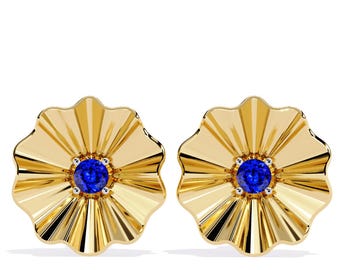 Natural Round Cut Tanzanite Earrings | Flower Tanzanite Studs | 14K Yellow Gold Tanzanite Studs | AAAA Tanzanite Studs | December Birthstone