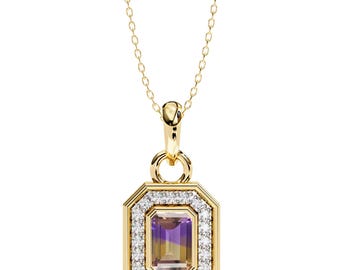 Natural Ametrine Pendant | 14K Yellow Gold Ametrine Pendant | Ametrine & Diamond Pendant | Bio-Colour Ametrine Pendant | Ametrine Necklace