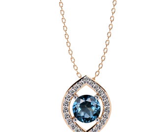 Natural London Blue Topaz Pendant | Blue Topaz Wedding Pendant | 925 Sterling Silver Blue Topaz Pendant | Blue Topaz Necklace | Gift For Her