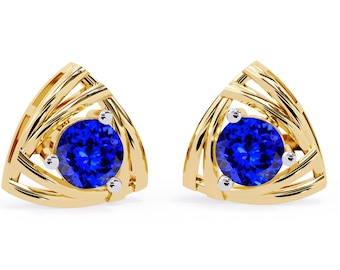 Natural Tanzanite Studs Earrings | Flower Tanzanite Studs | 14K Rose Gold Tanzanite Studs | AAAA Tanzanite Studs | December Birthstone