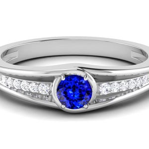 Natural Tanzanite Engagement Ring In 14K Solid White Gold | AAAA Tanzanite & Diamond Wedding Ring | Minimalist Tanzanite Ring | Promise Ring