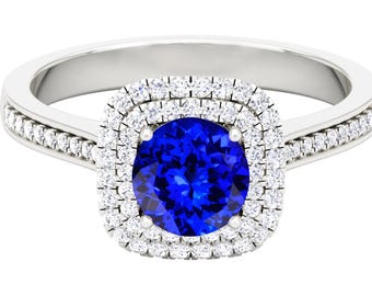 1.5Ct Natural Tanzanite Engagement Ring In 14K Solid White Gold | AAAA Tanzanite & Diamond Wedding Ring | Anniversary Ring | Promise Ring