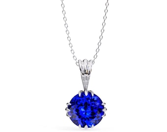 2.5Ct Round Tanzanite Pendant: 14K White Gold Necklace