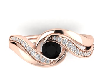 Black Onyx Engagement Ring in 925 Sterling Silver | Minimalist Black Onyx & Diamond Ring | Anniversary Ring | Promise Ring | Wedding Ring