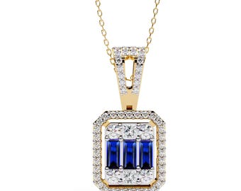 Blue Sapphire Pendant | Sapphire Engagement Pendant | 925 Sterling Silver Blue Sapphire Pendant | Blue Sapphire Pendant | Sapphire Necklace