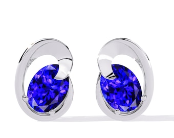 1.5Ct Natural Oval Cut Tanzanite Earrings | Tanzanite Wedding Studs | 14K White Gold Tanzanite Earring | AAAA Tanzanite Studs Earrings