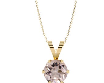 2.5Ct Natural Peach Morganite Pendant: 14K Rose Gold Wedding Necklace