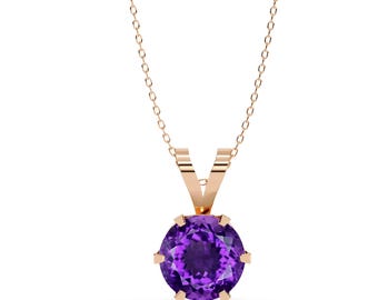 Natural Amethyst Engagement Pendant | 14K White Gold Amethyst Pendant | Handmade Amethyst Pendant | Amethyst Necklace | February Birthstone