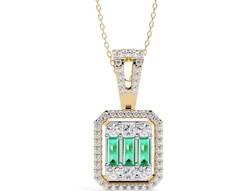 Unique Emerald Pendant | Emerald Engagement Pendant | 925 Sterling Silver Emerald Pendant | Emerald Pendant | Emeralds Necklace