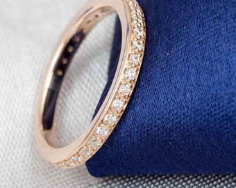 14K Solid Rose Gold Diamond Wedding Bands | Half Eternity Natural Diamond Engagement Bands | Diamond Bands | Anniversary Band | Promise Band