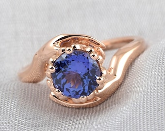 2.43Ct Natural Tanzanite Engagement Ring In 14K Solid Rose Gold | Claddagh Ring | Claddagh AAAA Tanzanite Ring | December Birthstone