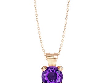 14K Rose Gold Amethyst Pendant Necklace: February Birthstone