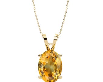 Oval Citrine Pendant Necklace: 14K Yellow Gold, Handmade