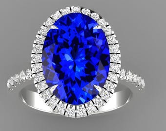 5.9Ct Natural Oval Shape Tanzanite Engagement Ring In 14K Solid White Gold | AAAA Tanzanite & Diamond Halo Ring | December Birthstone