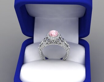 Vintage Pink Morganite Engagement Ring In 14K Solid White Gold | Morganite & Diamond Wedding Ring | Lab Pink Morganite Anniversary Ring