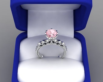 Lab Grown Round Cut Pink Morganite Engagement Ring In 14K Solid White Gold | Solitaire Pink Morganite Wedding Ring | Anniversary Ring |