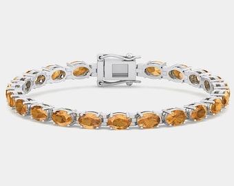 Natural Oval Shape Citrine Tennis Bracelet In 925 Sterling Silver | Citrine Handmade Bracelet | Unique Citrine Tennis Bracelet