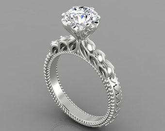 0.8Ct Solitaire Lab Grown Diamond Engagement Ring In 14K Solid White Gold | Vintage Lab Grown Diamond Wedding Ring,Anniversary Gift For Wife