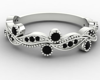 Vintage Natural Black Onyx Wedding Band | 925 Sterling Silver Black Onyx Band | Anniversary Band | Black Onyx Bands | Minimalist Bands