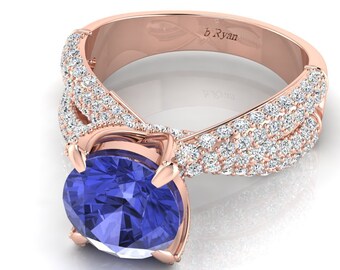 2.4Ct Natural Round Shape Tanzanite Engagement Ring In 14K Solid Rose Gold | AAAA Tanzanite & Diamond Wedding Ring | Promise Ring |