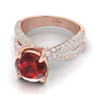 Gorgeous Natural Round Cut Red Garnet Engagement Ring In 14K Solid Rose Gold,Unique Garnet & Diamond Ring,Perfect January Birthstone Jewelry