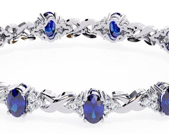 Gorgeous Oval Shape Blue Sapphire Tennis Bracelet In 925 Sterling Silver,Women's Blue Sapphire Bracelet,Handmade Bracelet,Anniversary Gift