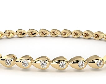 Pear Shape Natural Diamond Tennis Bracelet In 14K Solid Yellow Gold,Genunie Diamond Handmade Bracelet,Diamond Bracelet,Anniversary Gifts